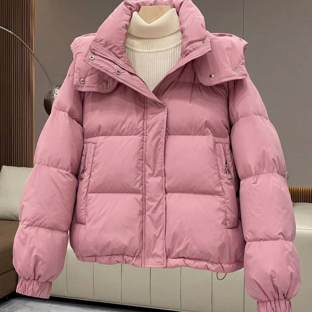 Women's Cropped Quilted Padded Puffer Winter Coat - Pink