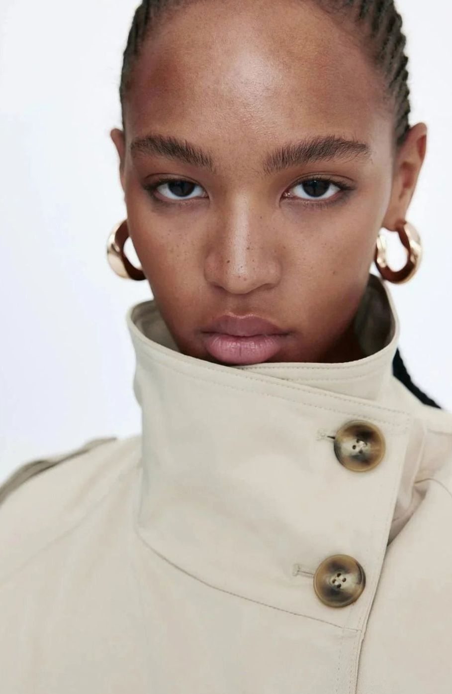 Women's Cropped Trench Coat High-Neck Belted Double-Breasted Jacket
