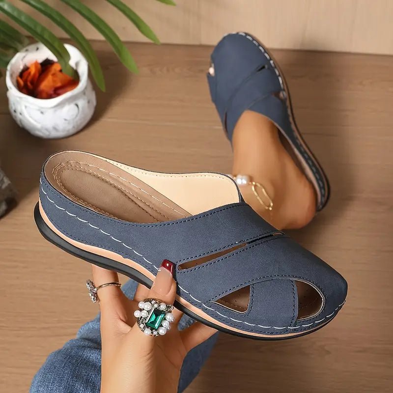 Women's Cushioned Slip-On Open-Toe Comfort Mule Sandals - Blue