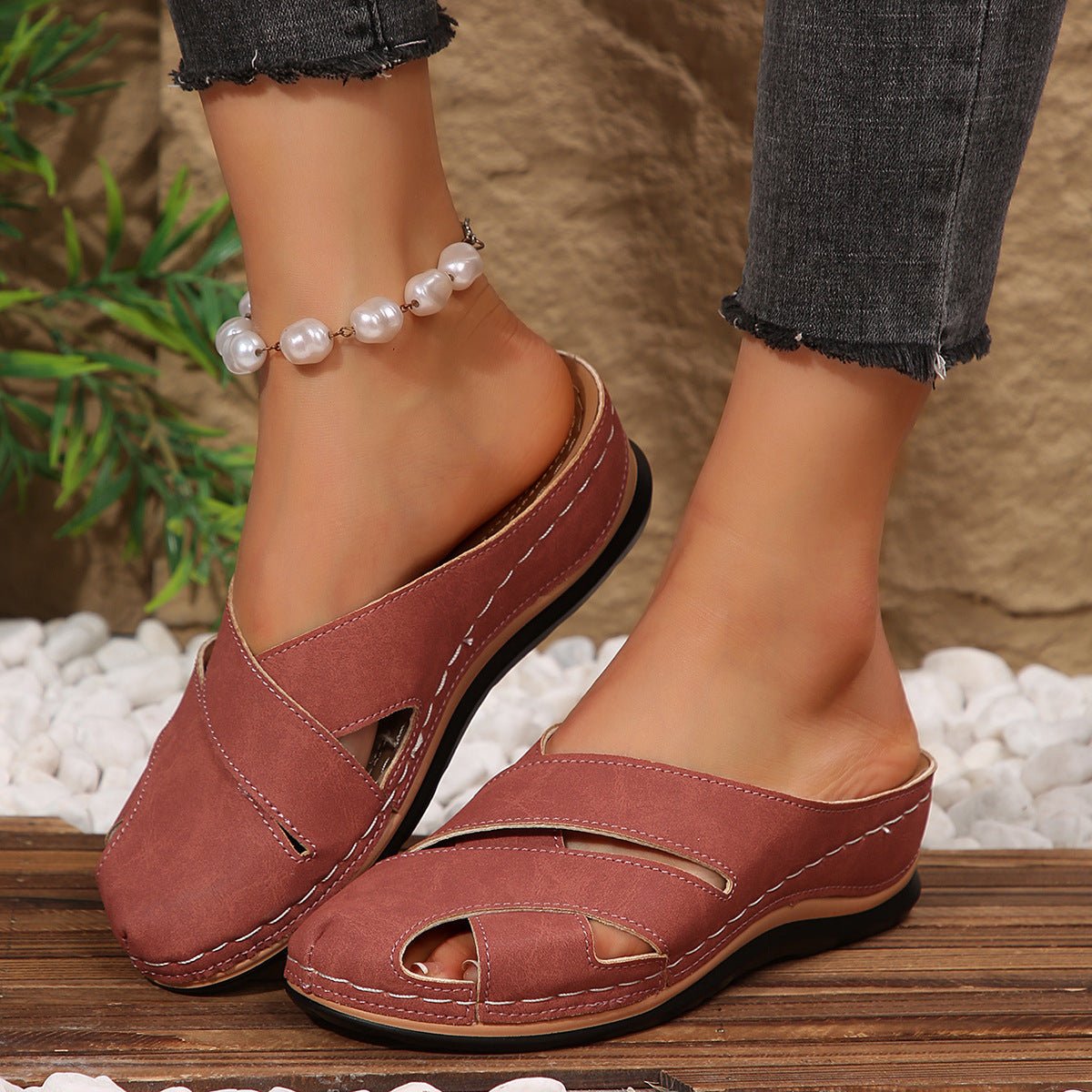 Women's Cushioned Slip-On Open-Toe Comfort Mule Sandals