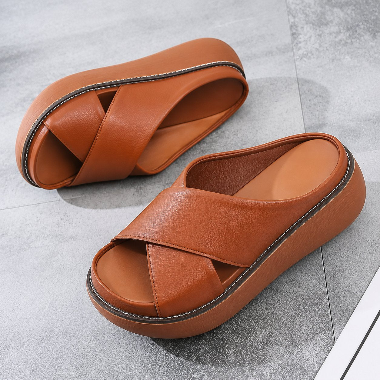 Women's Cushioned X-Strap Slip-On Flat Sandals - Brown