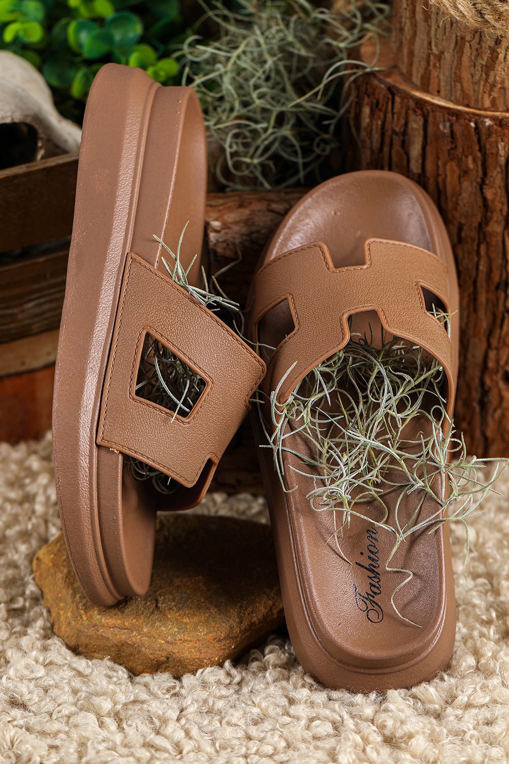 Women's Cut-Out H-Strap Flatform Slip-On Slides