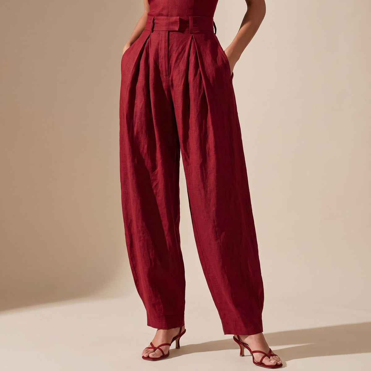 Women's Deep V-Neck Spaghetti Strap High-Waist Wide-Leg Jumpsuit