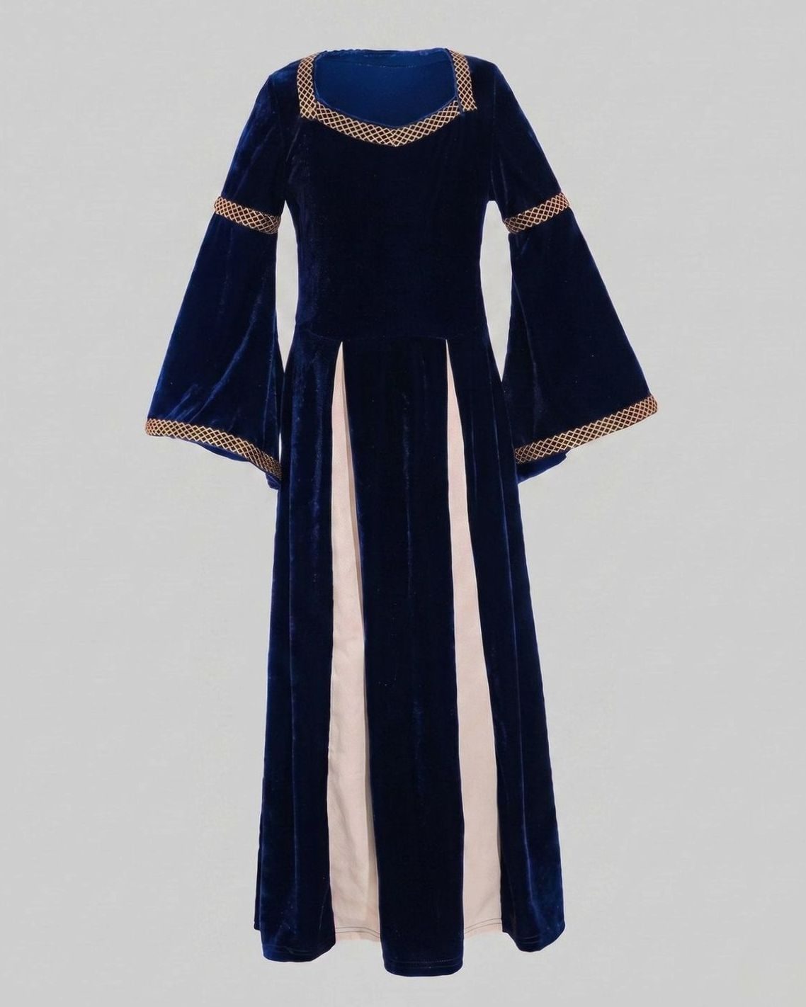 Women's Defined-Waist Velvet Maxi Dress Flowing Bell Sleeves - Blue