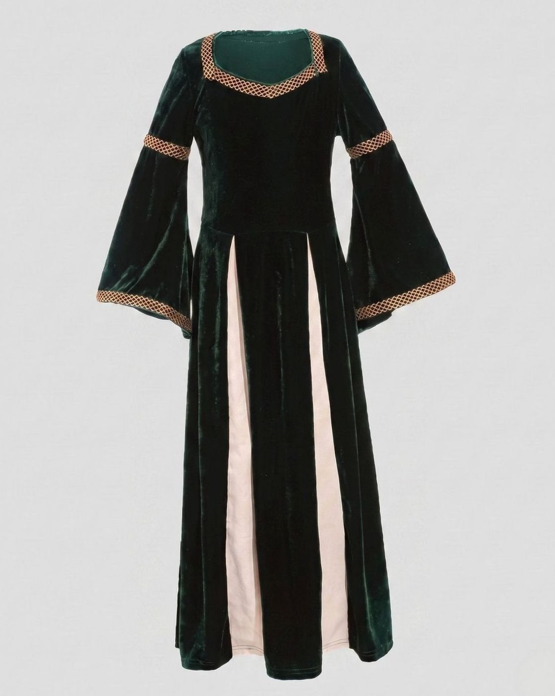 Women's Defined-Waist Velvet Maxi Dress Flowing Bell Sleeves - Dark Green