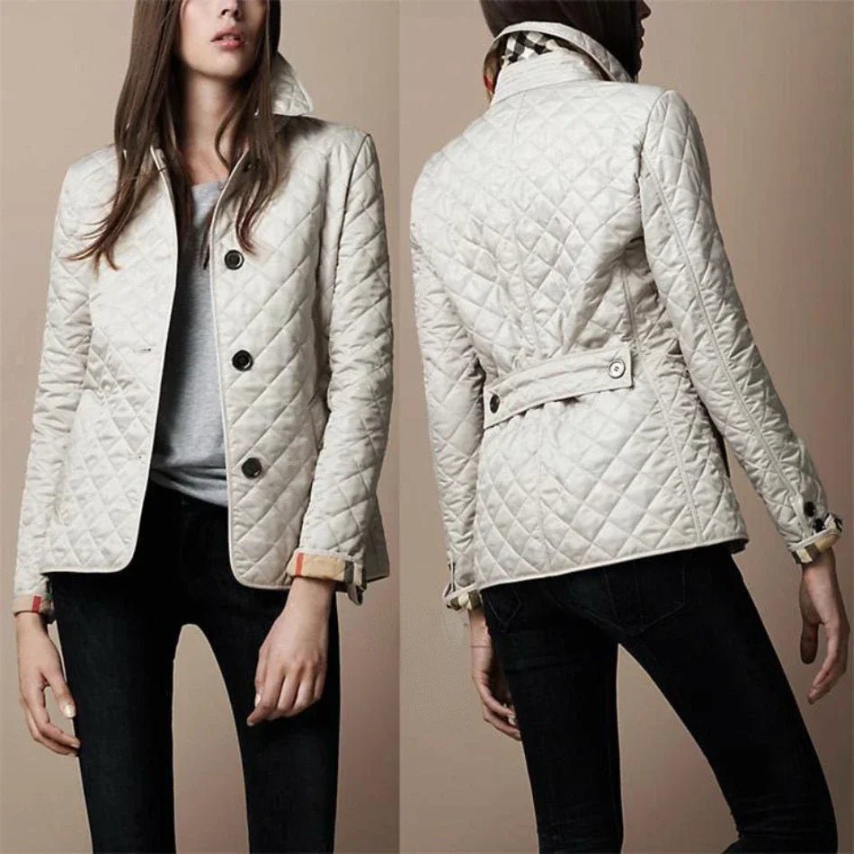 Women's Diamond-Quilted Button-Through Tailored Outerwear Jacket - White
