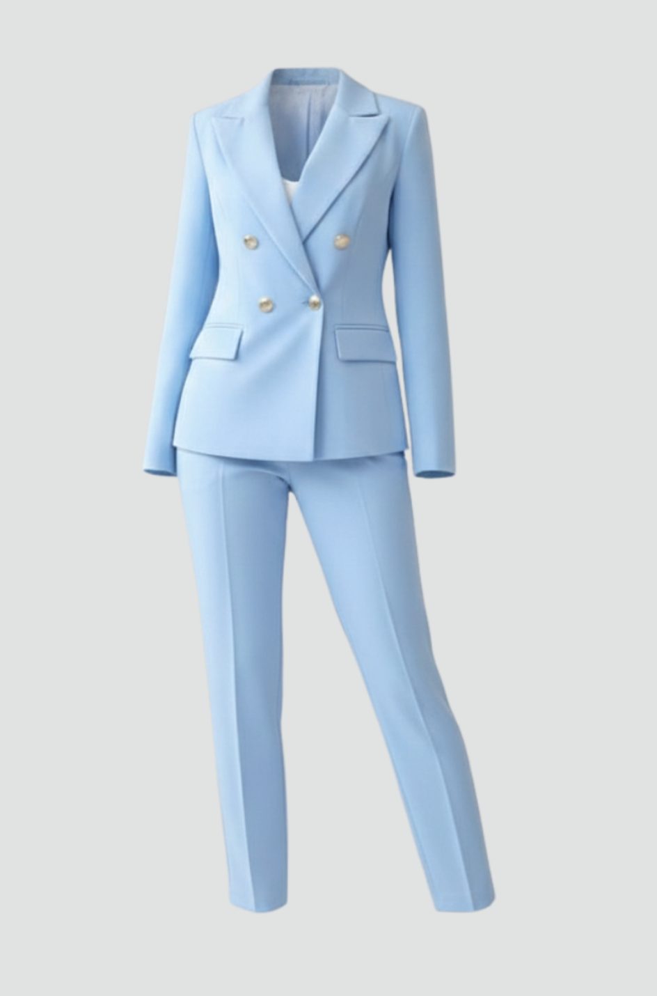 Women's Double-Breasted Blazer Trouser Suit Two-Piece Set
