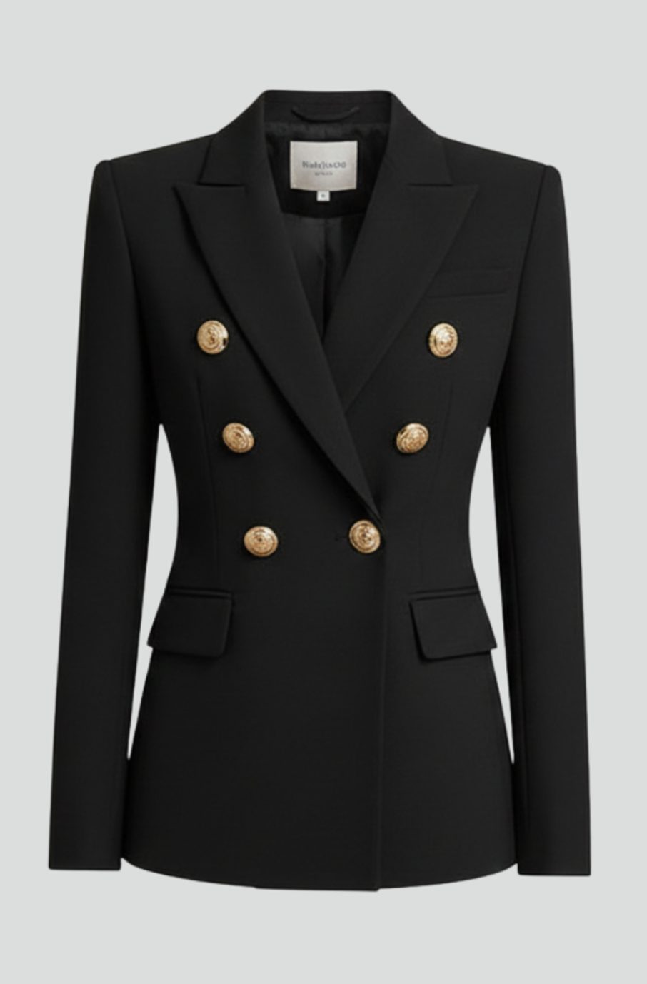 Women's Double-Breasted Gold-Button Tailored Blazer, Black