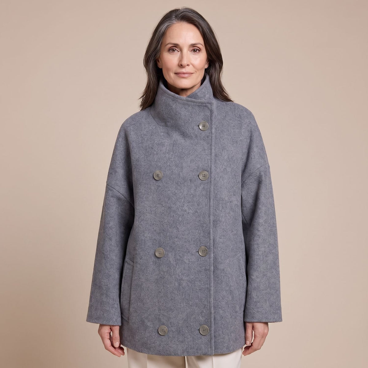 Women's Double-Breasted Wool-Blend Oversized Pea Coat
