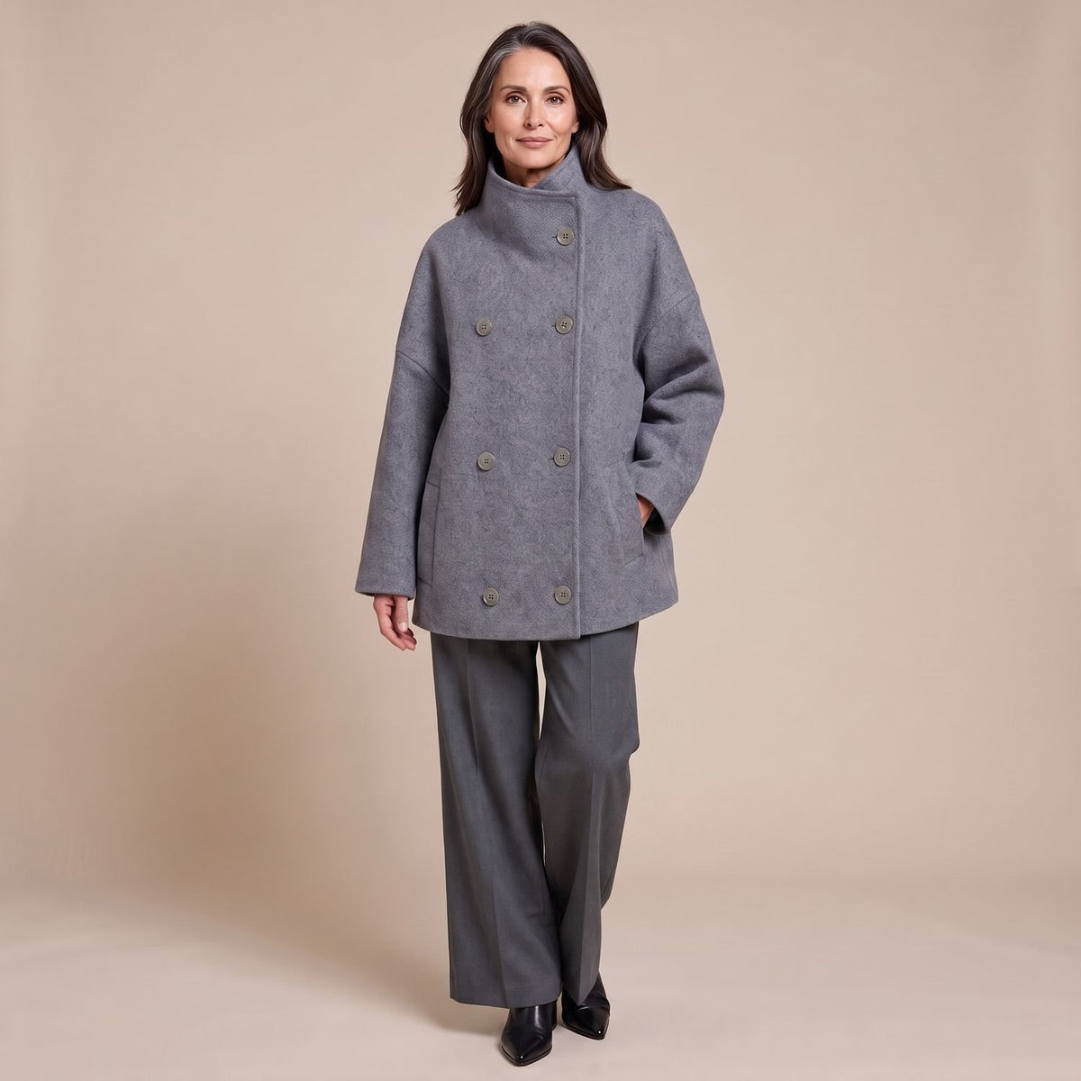 Women's Double-Breasted Wool-Blend Oversized Pea Coat