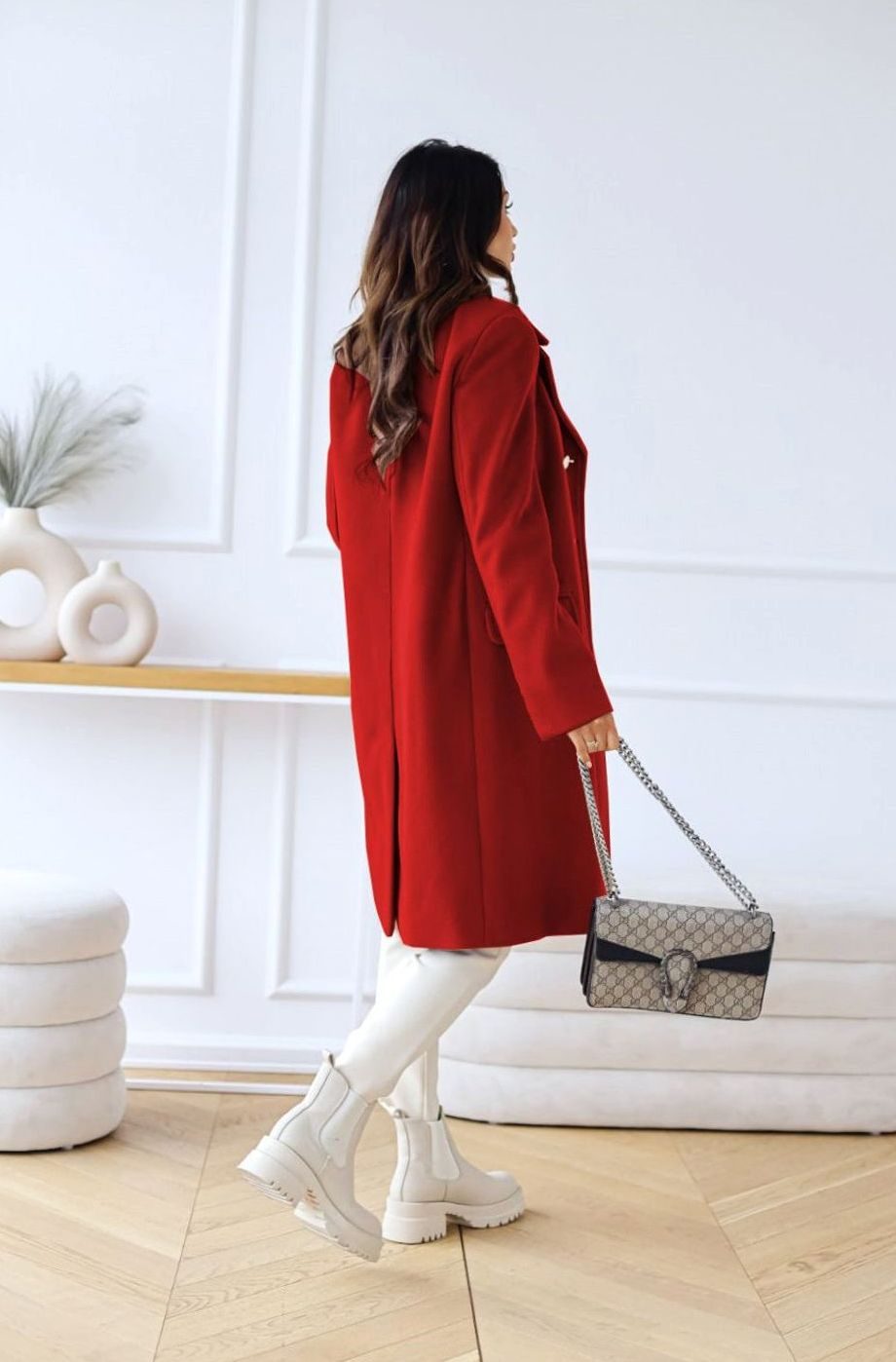 Women's Double Breasted Wool Coat Notch Lapel A-Line