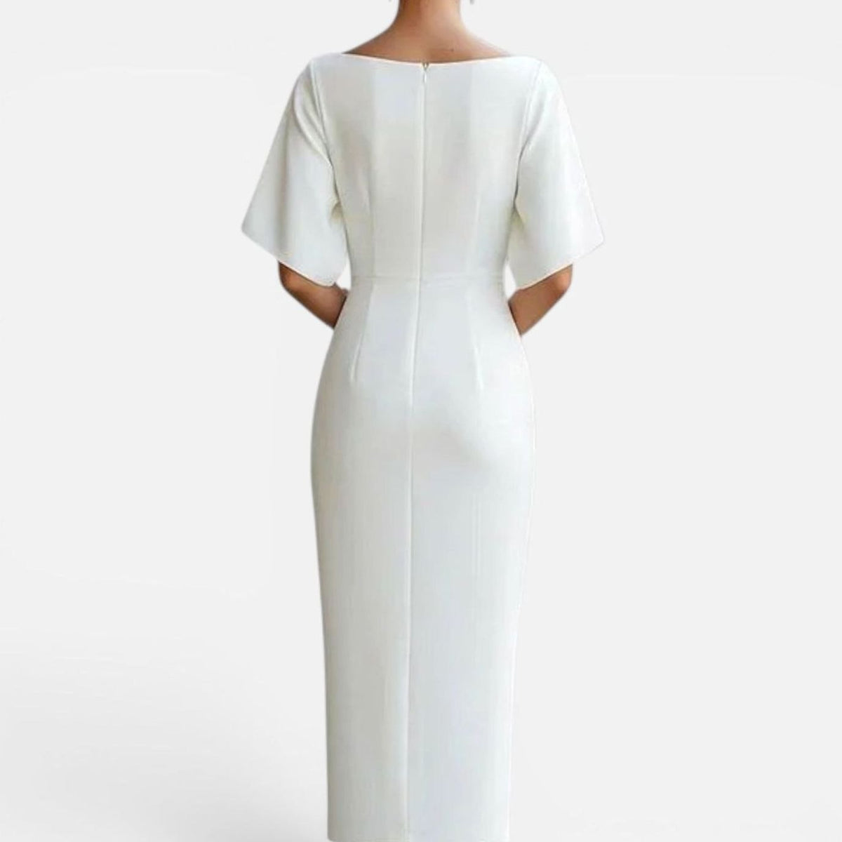 Women's Elegant Boat-Neck Short-Sleeve Midi Dress