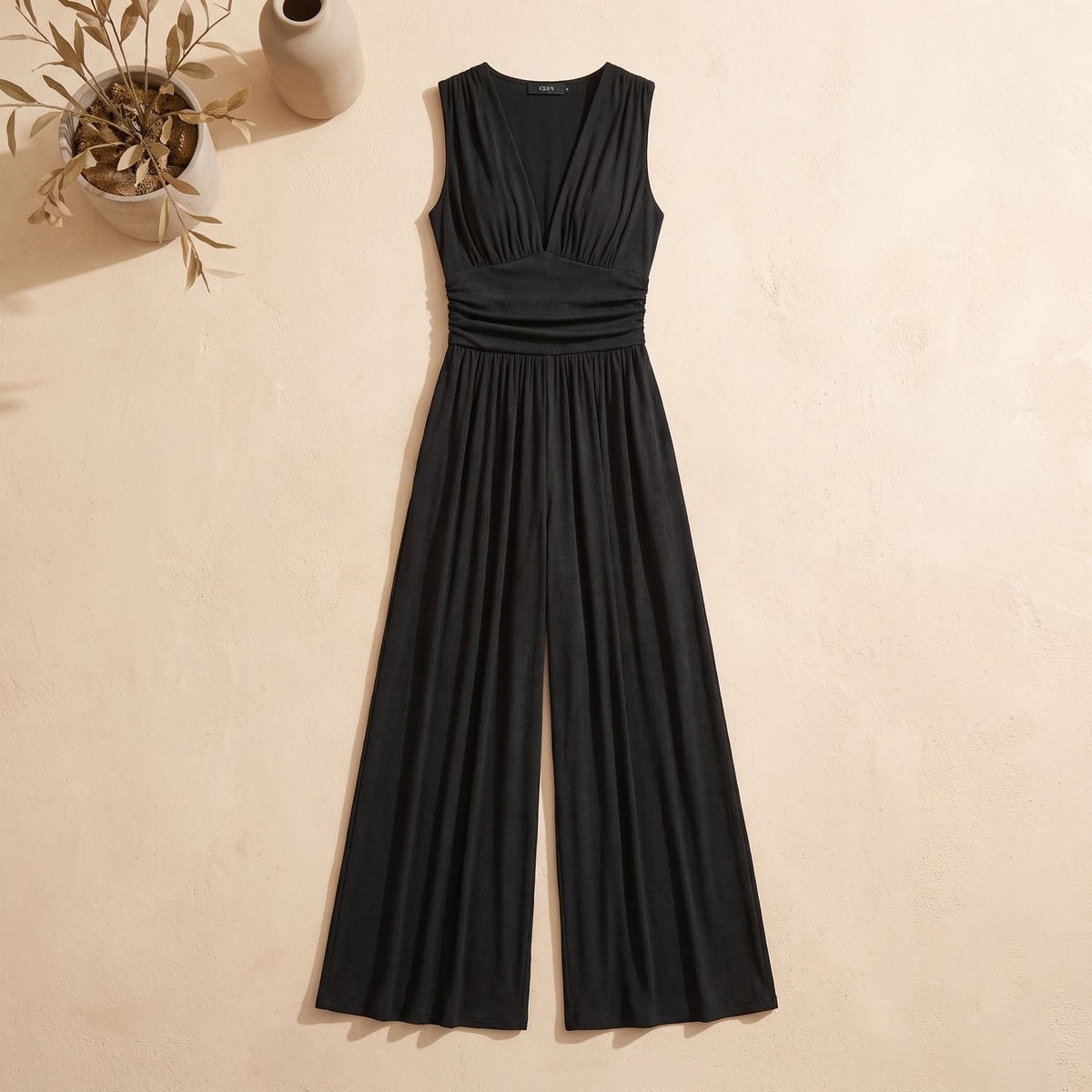 Women's Elegant Classy Sleeveless Wide-Leg Jumpsuit - Black