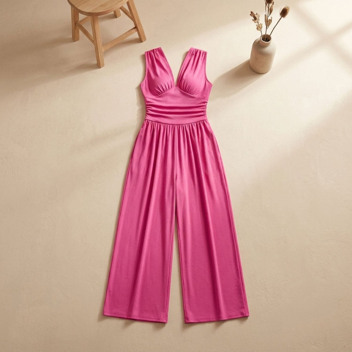 Women's Elegant Classy Sleeveless Wide-Leg Jumpsuit - Pink