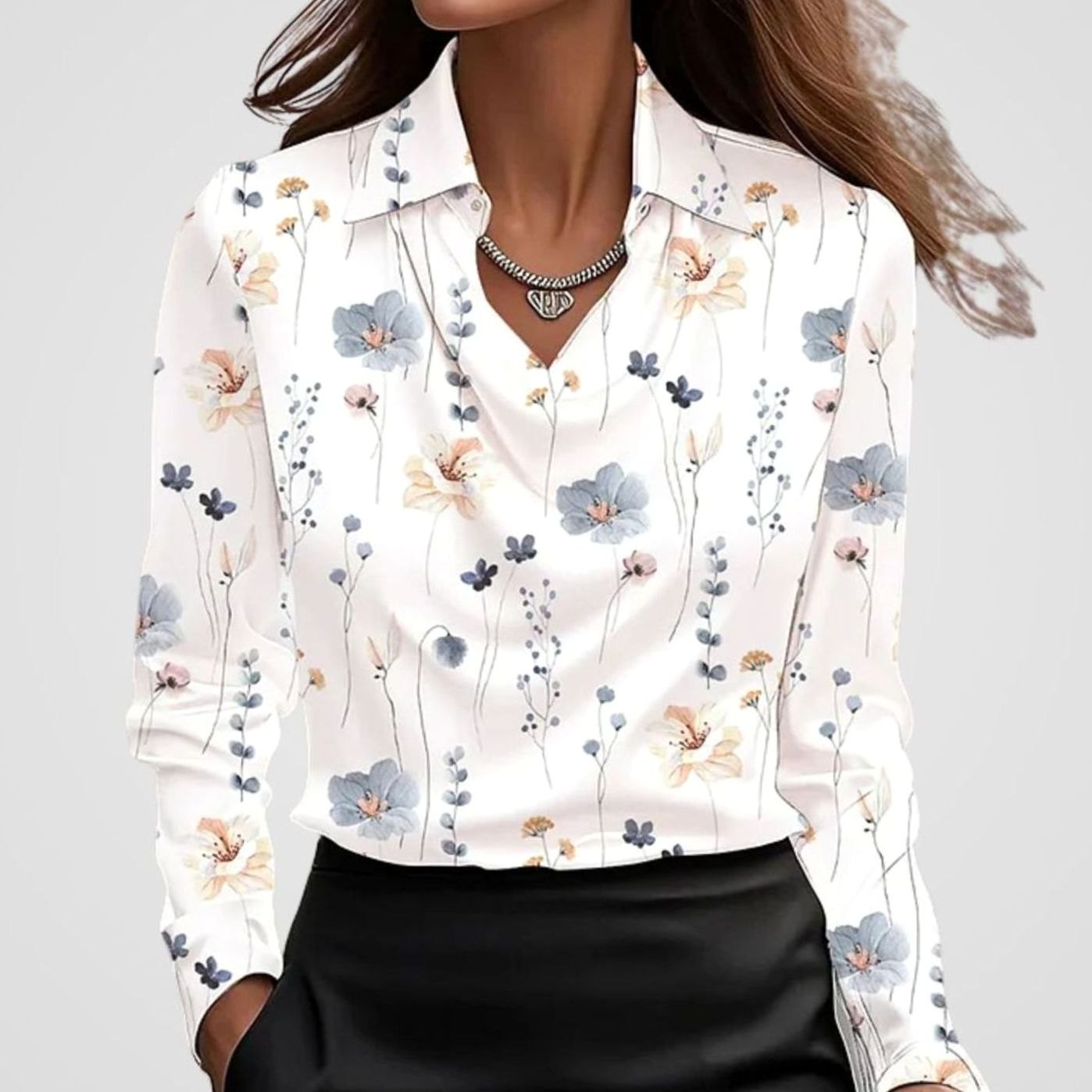 Women's Elegant Cowl-Neck Long-Sleeve Satin Blouse