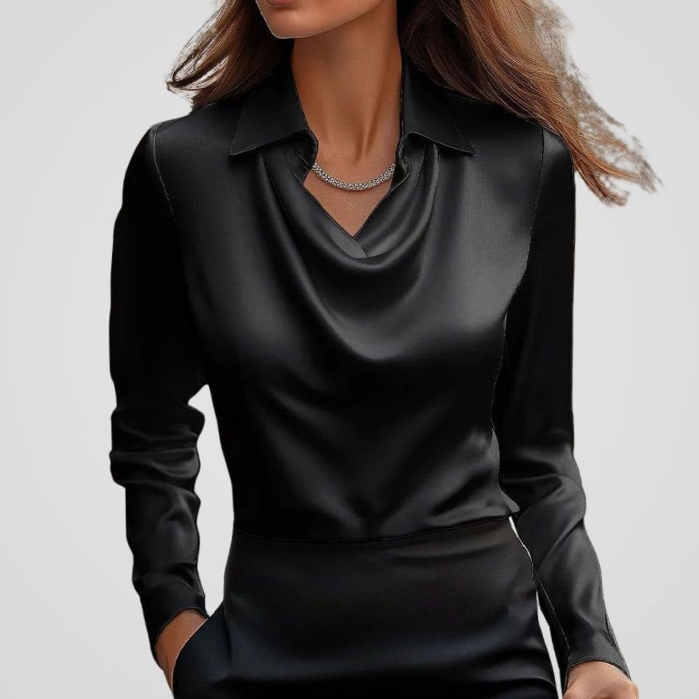 Women's Elegant Cowl-Neck Long-Sleeve Satin Blouse