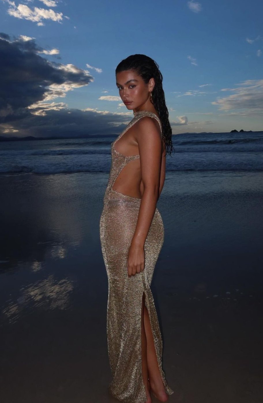 Women's Embellished Backless Sequin Maxi Christmas Party Dress Slit