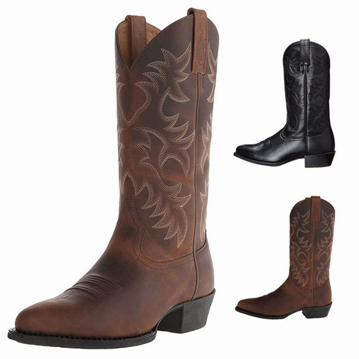 Women's Embroidered Western Cowboy Boots Low Block Heel