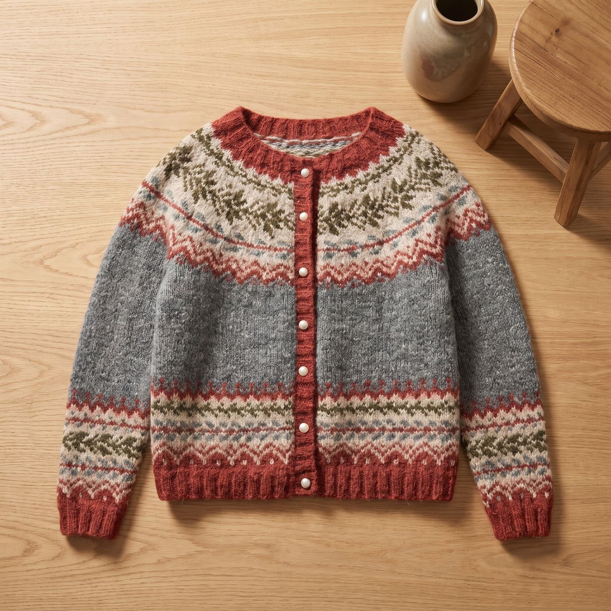 Women's Fair Isle Chunky Knit Button-Up Cardigan Jumper