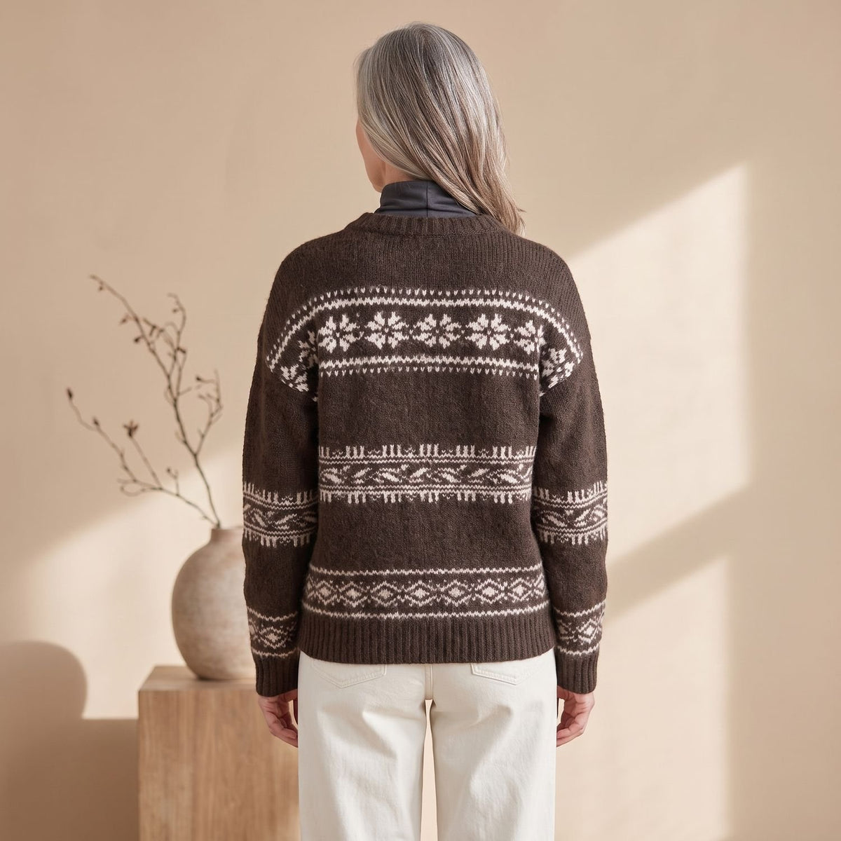 Women's Fair Isle Jumper Relaxed-Fit Long-Sleeve Crew Neck Knit