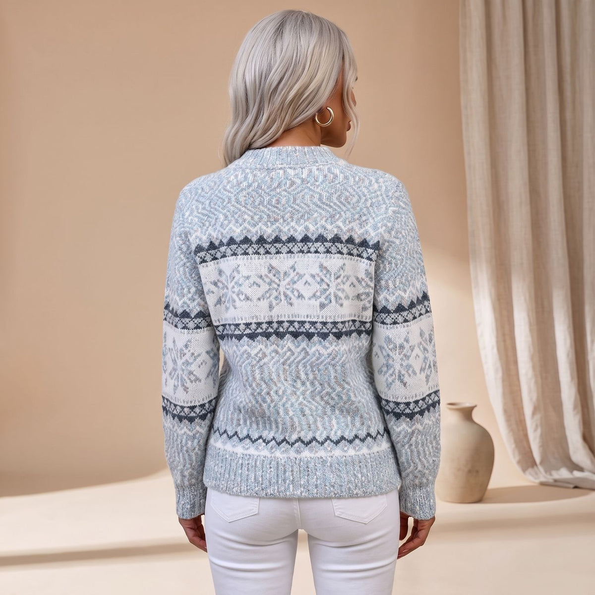 Women's Fair Isle Jumper Snowflake Knitted Pullover