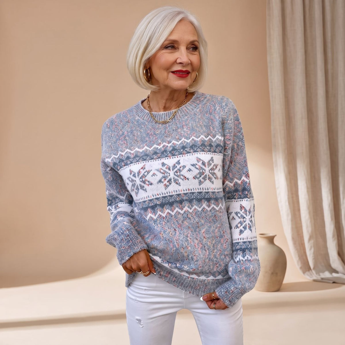 Women's Fair Isle Jumper Snowflake Knitted Pullover