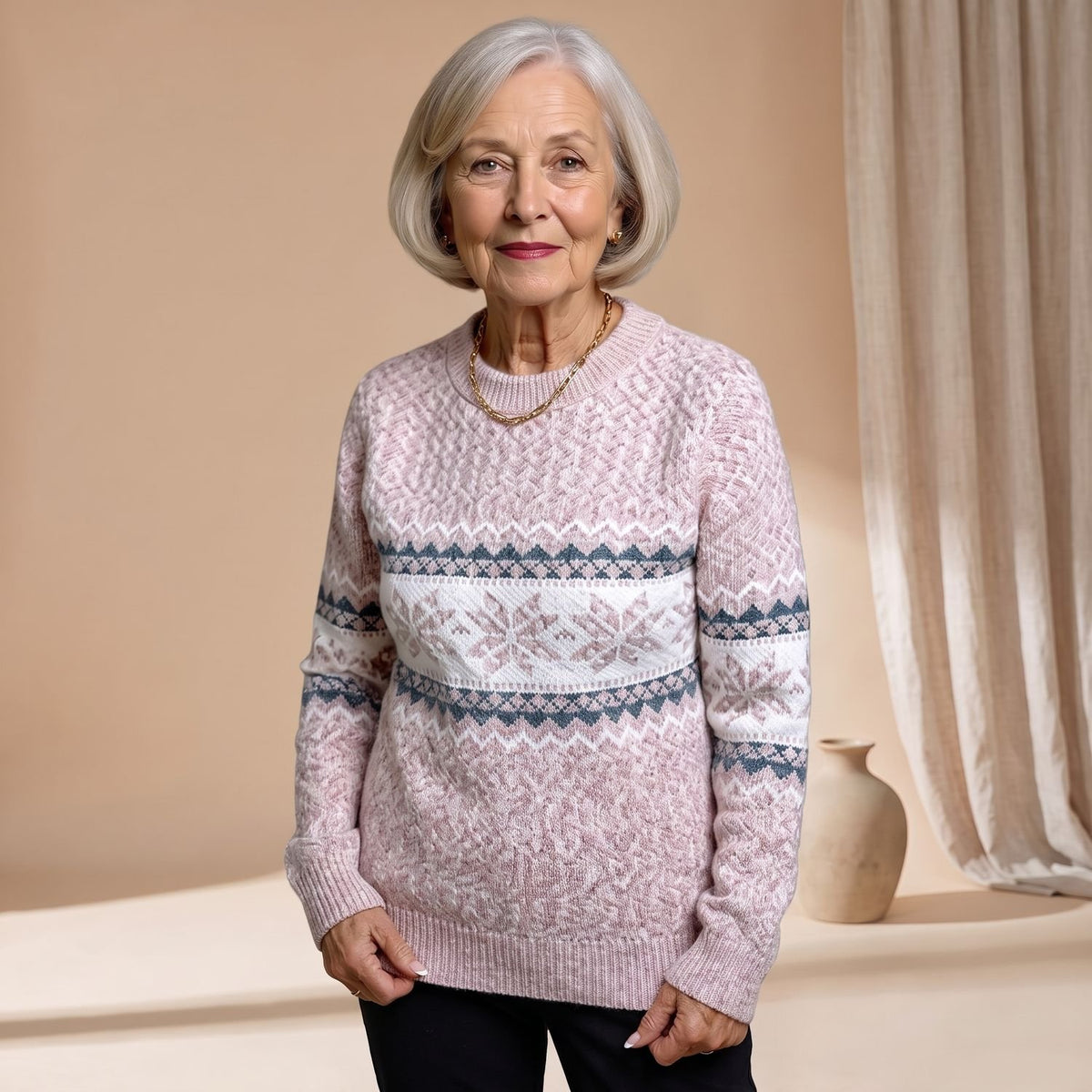 Women's Fair Isle Jumper Snowflake Knitted Pullover