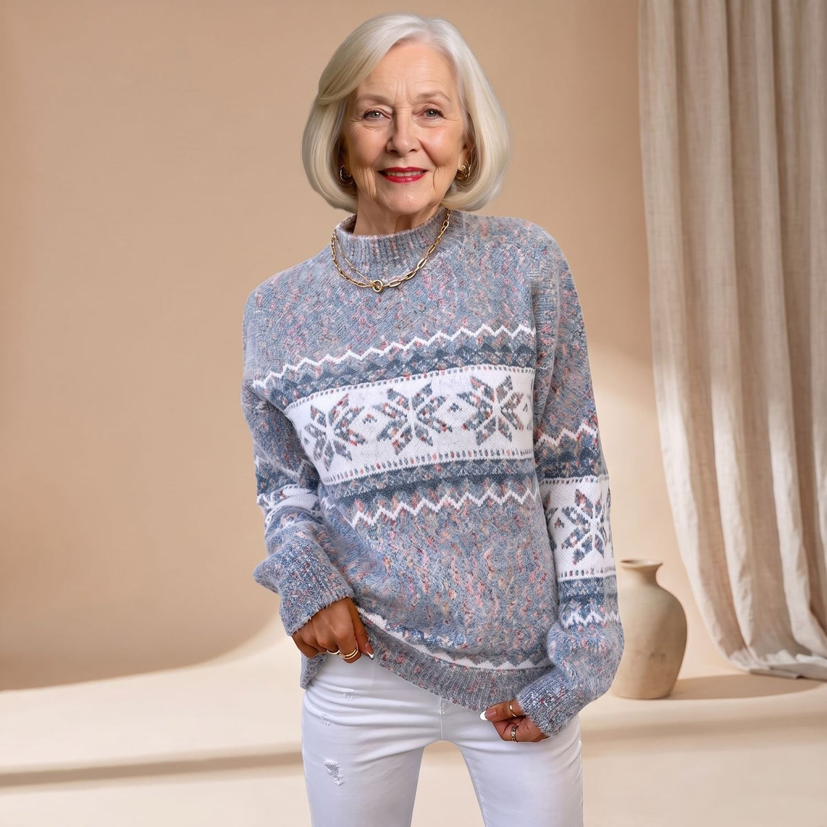 Women's Fair Isle Jumper Snowflake Knitted Pullover