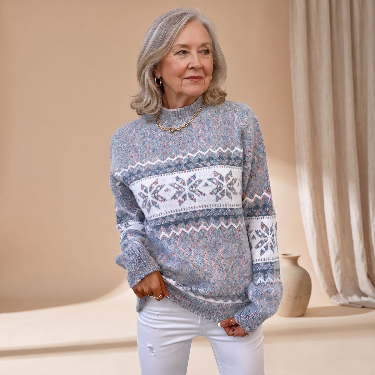 Women's Fair Isle Jumper Snowflake Knitted Pullover