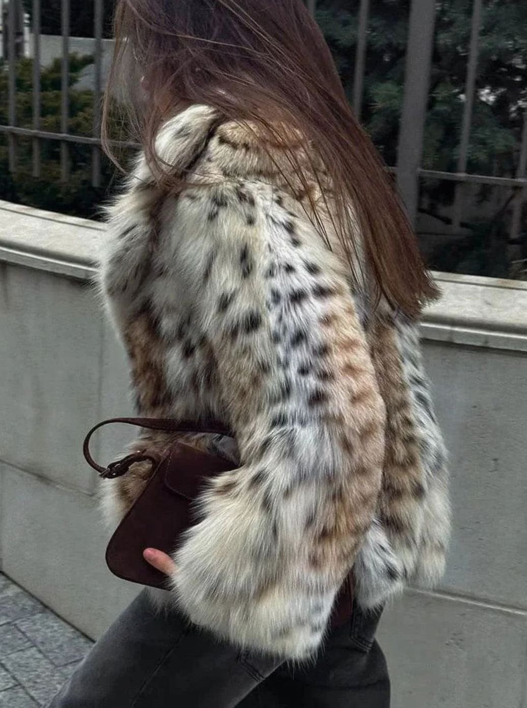 Women's Faux Fur Coat Leopard Print Long-Sleeve Jacket