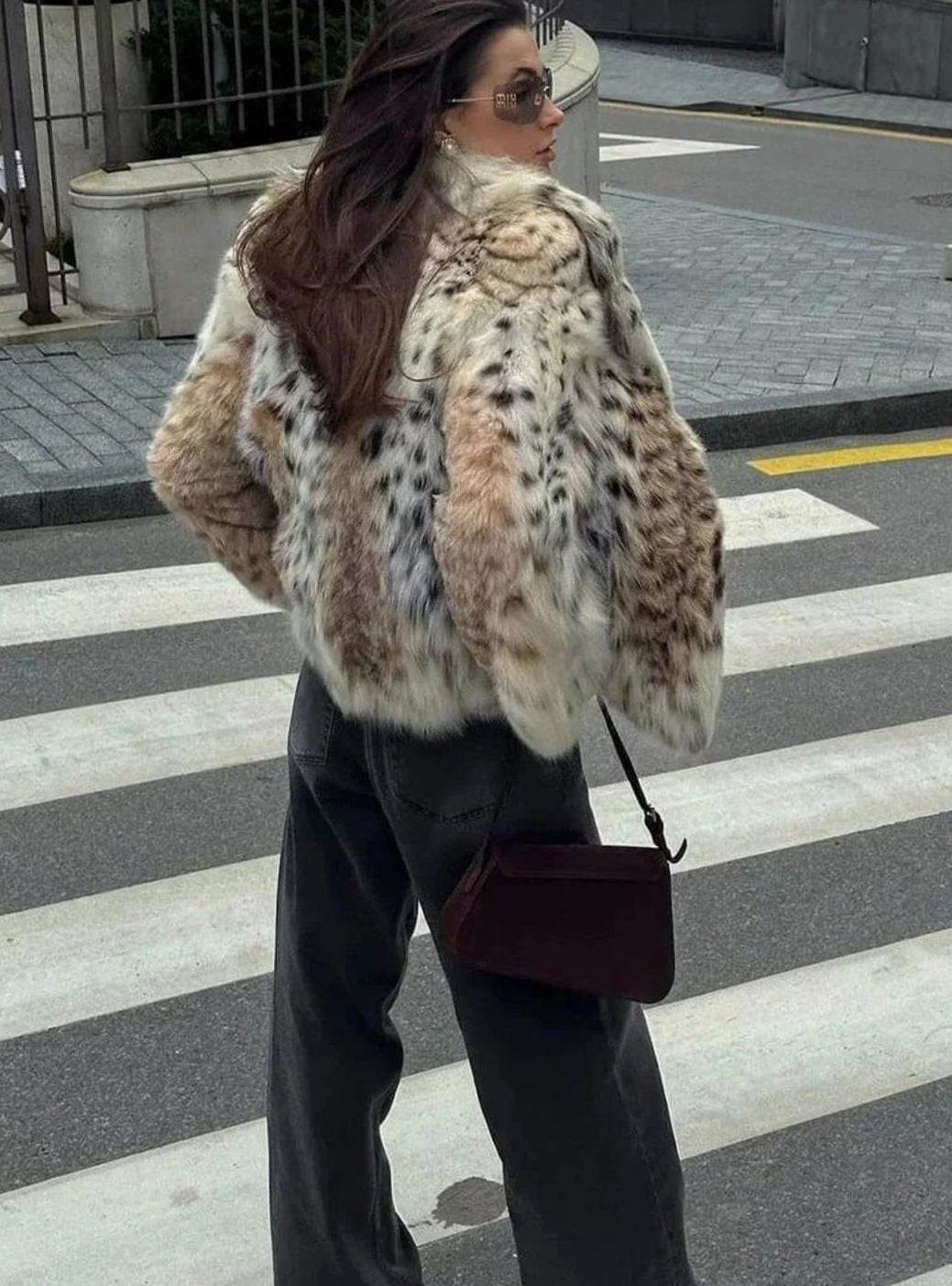 Women's Faux Fur Coat Leopard Print Long-Sleeve Jacket