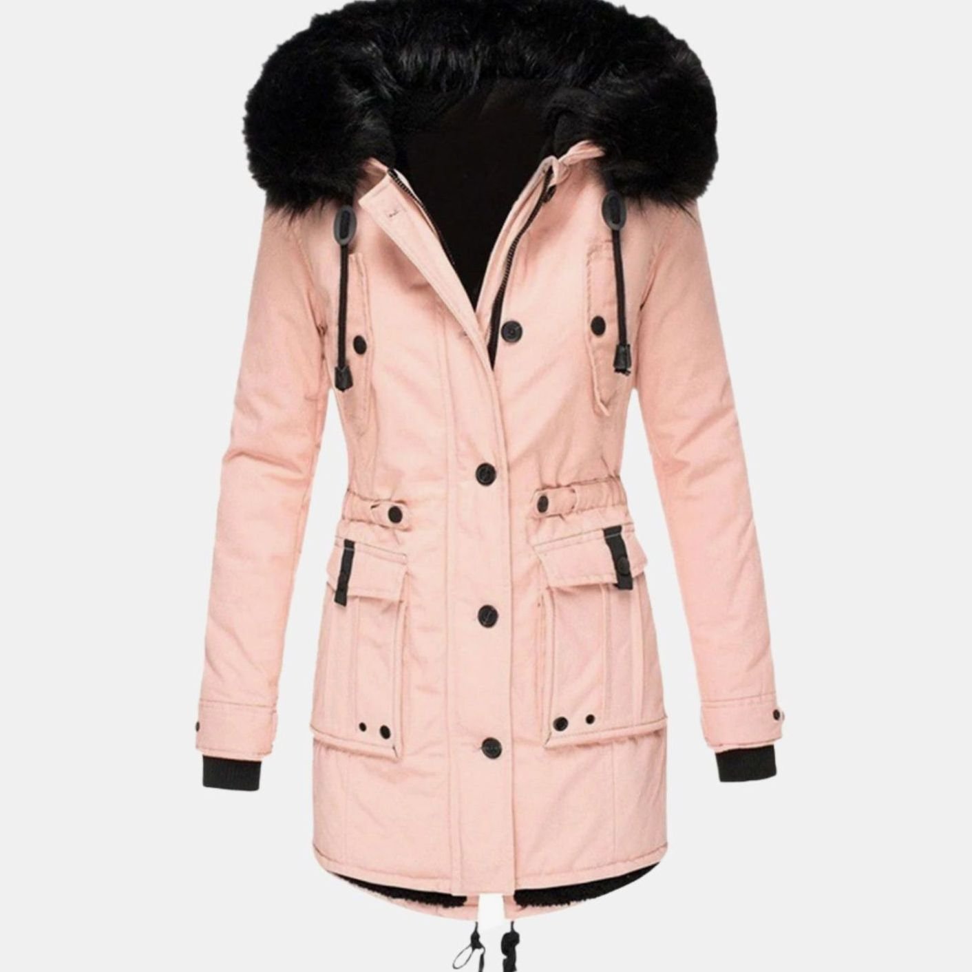 Women's Faux Fur Hooded Fitted Winter Coat Parka - Pink