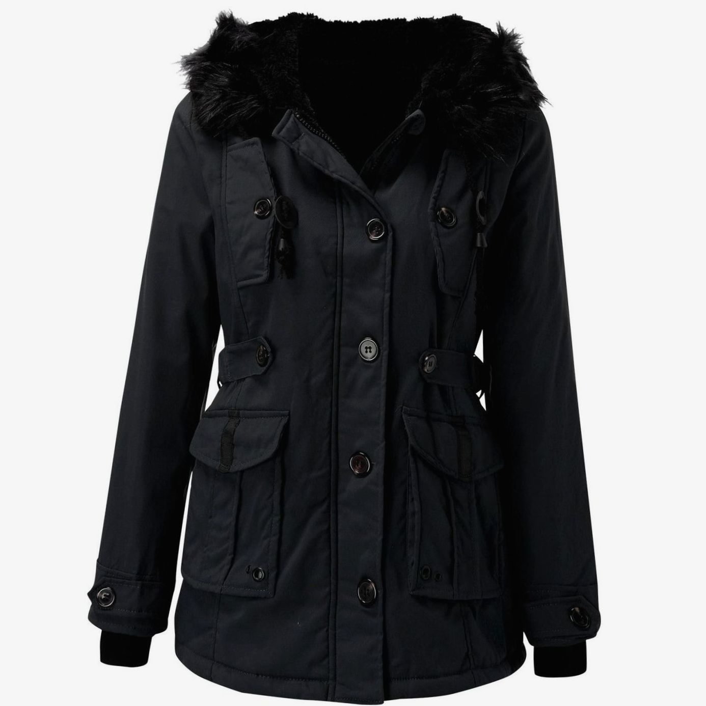 Women's Faux Fur Hooded Fitted Winter Coat Parka