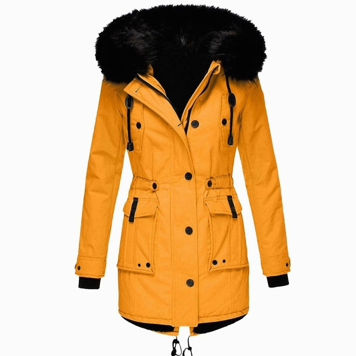 Women's Faux Fur Hooded Fleece-Lined Winter Parka - Gold