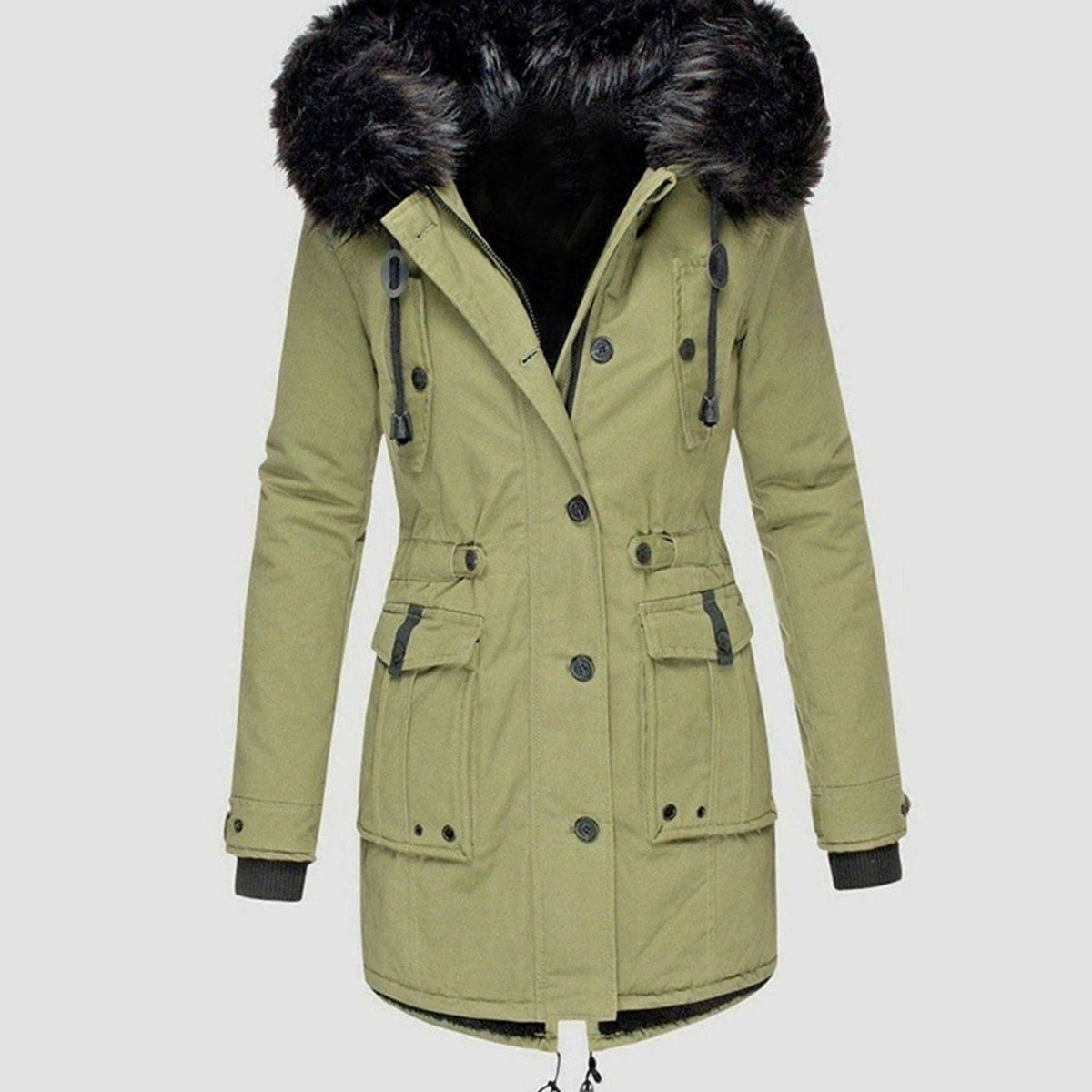 Women's Faux Fur Hooded Fleece-Lined Winter Parka - Green
