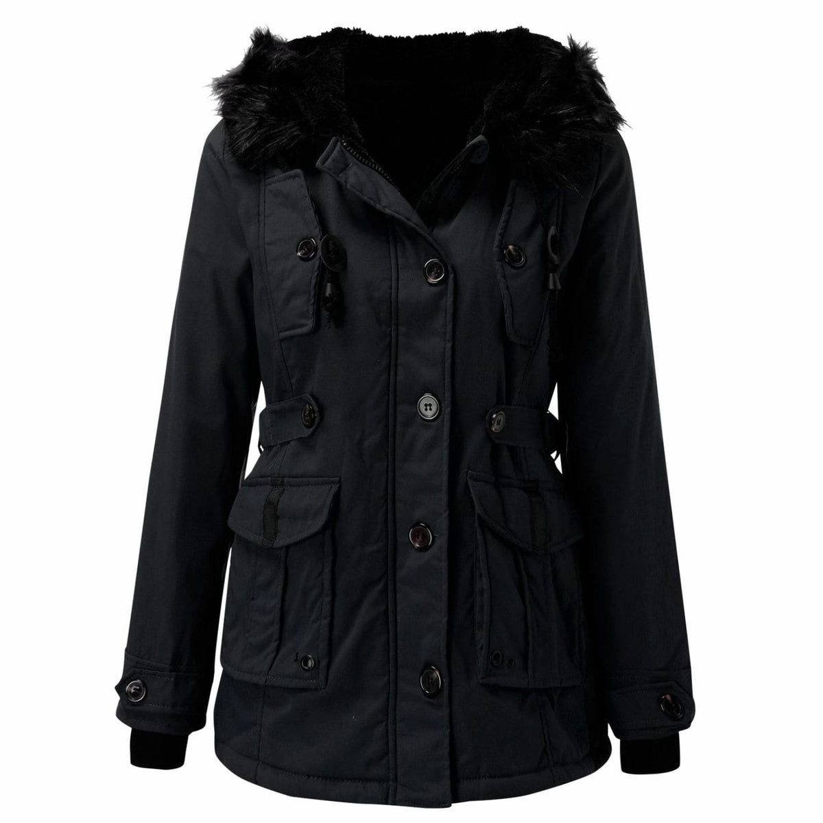 Women's Faux Fur Hooded Fleece-Lined Winter Parka