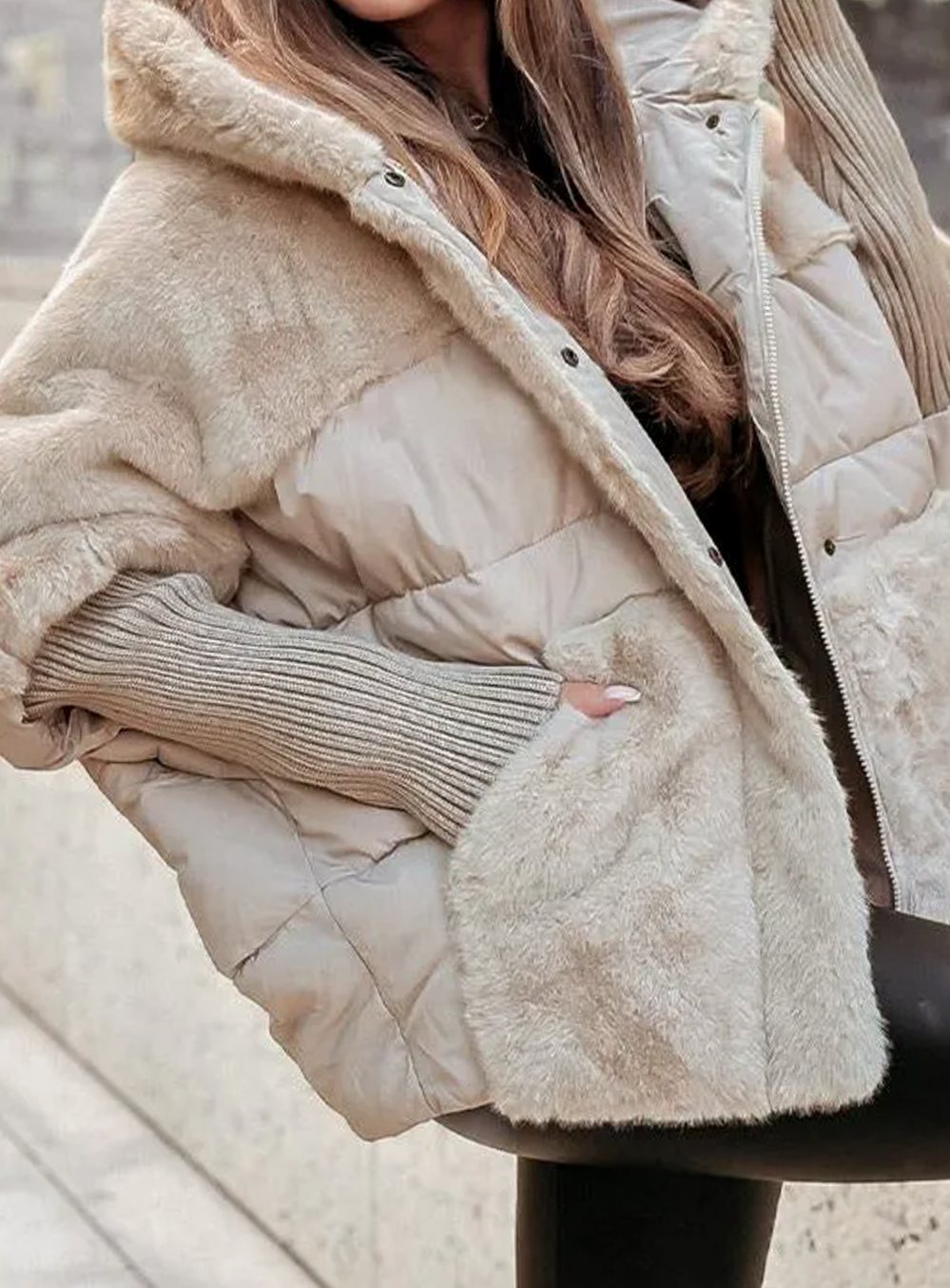 Women's Faux Fur Hooded Quilted Short Puffer Jacket