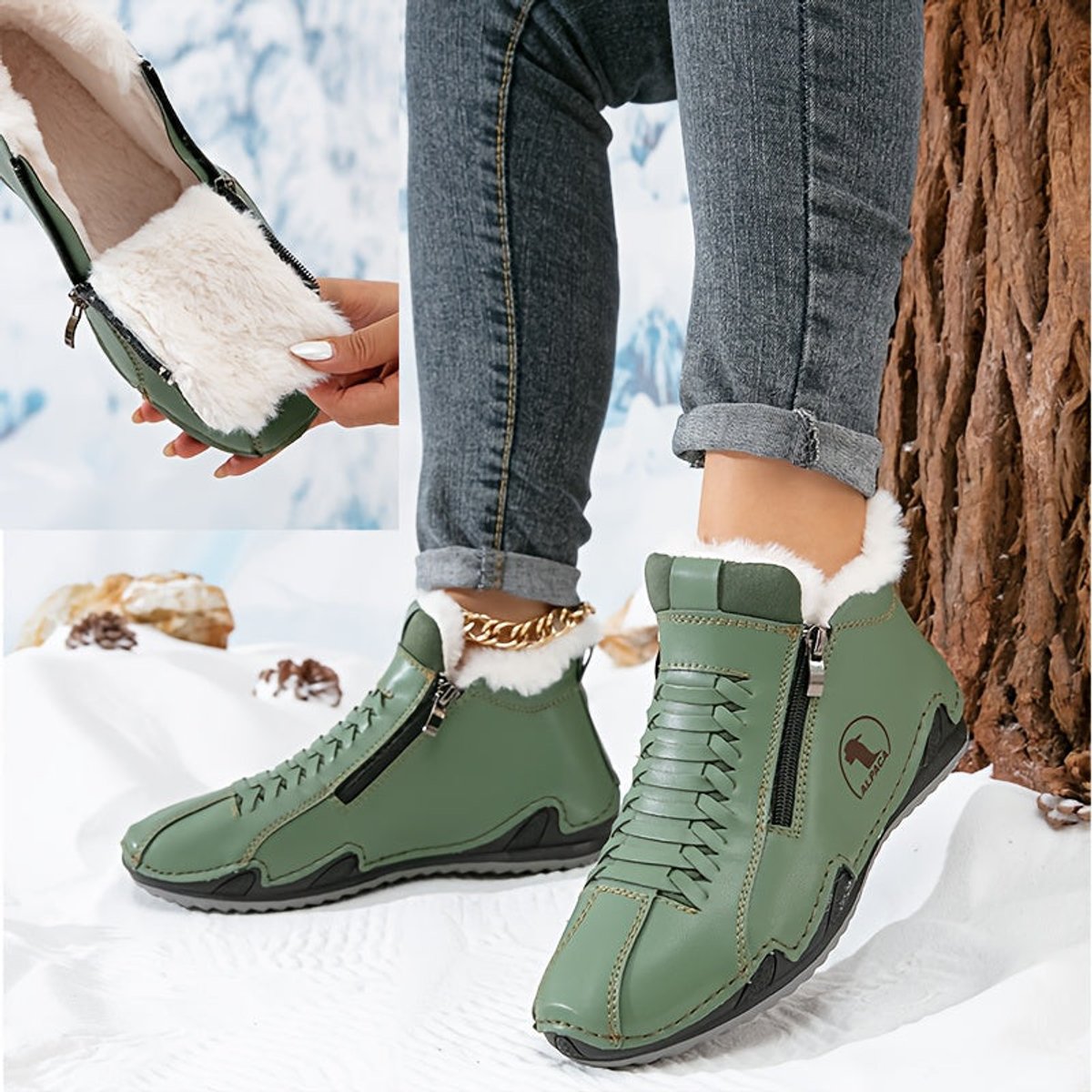 Women's Faux-Fur Lined Zip-Up Winter Ankle Boots