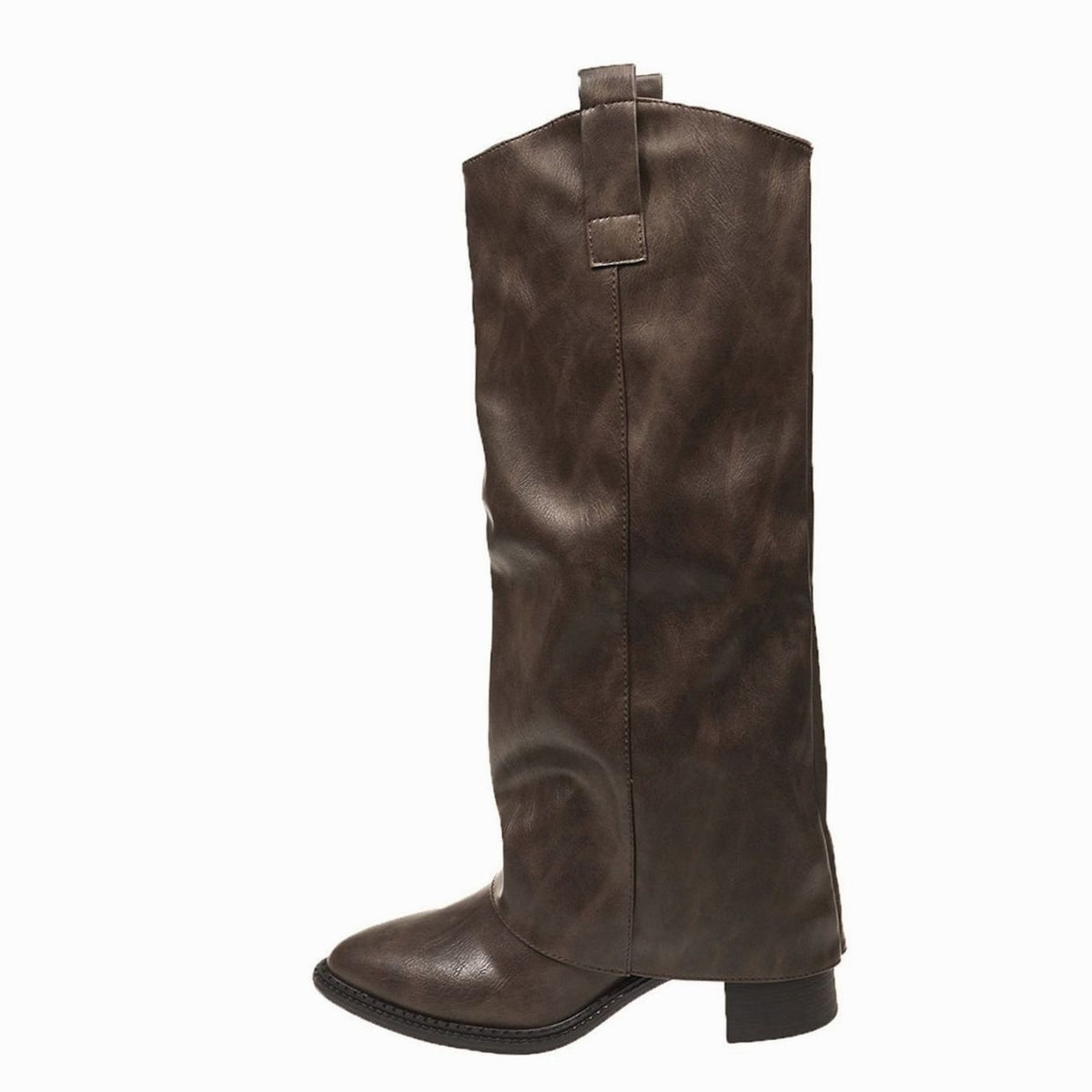 Women's Faux Leather Knee-High Slip-On Block Heel Boots