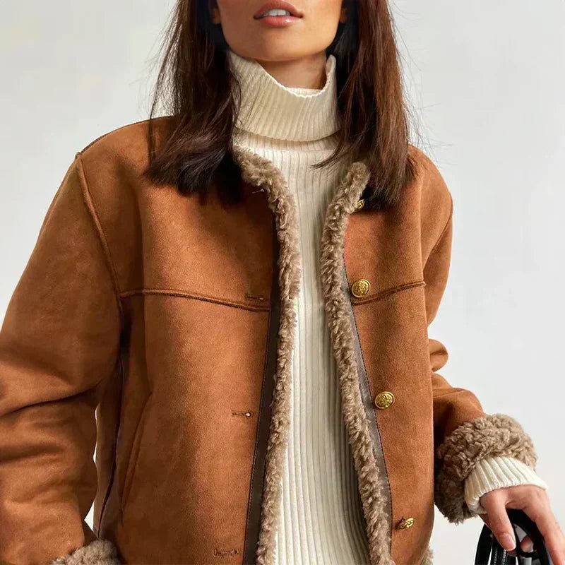 Women's Faux Sheepskin Shearling-Lined Button-Front Oversized Jacket