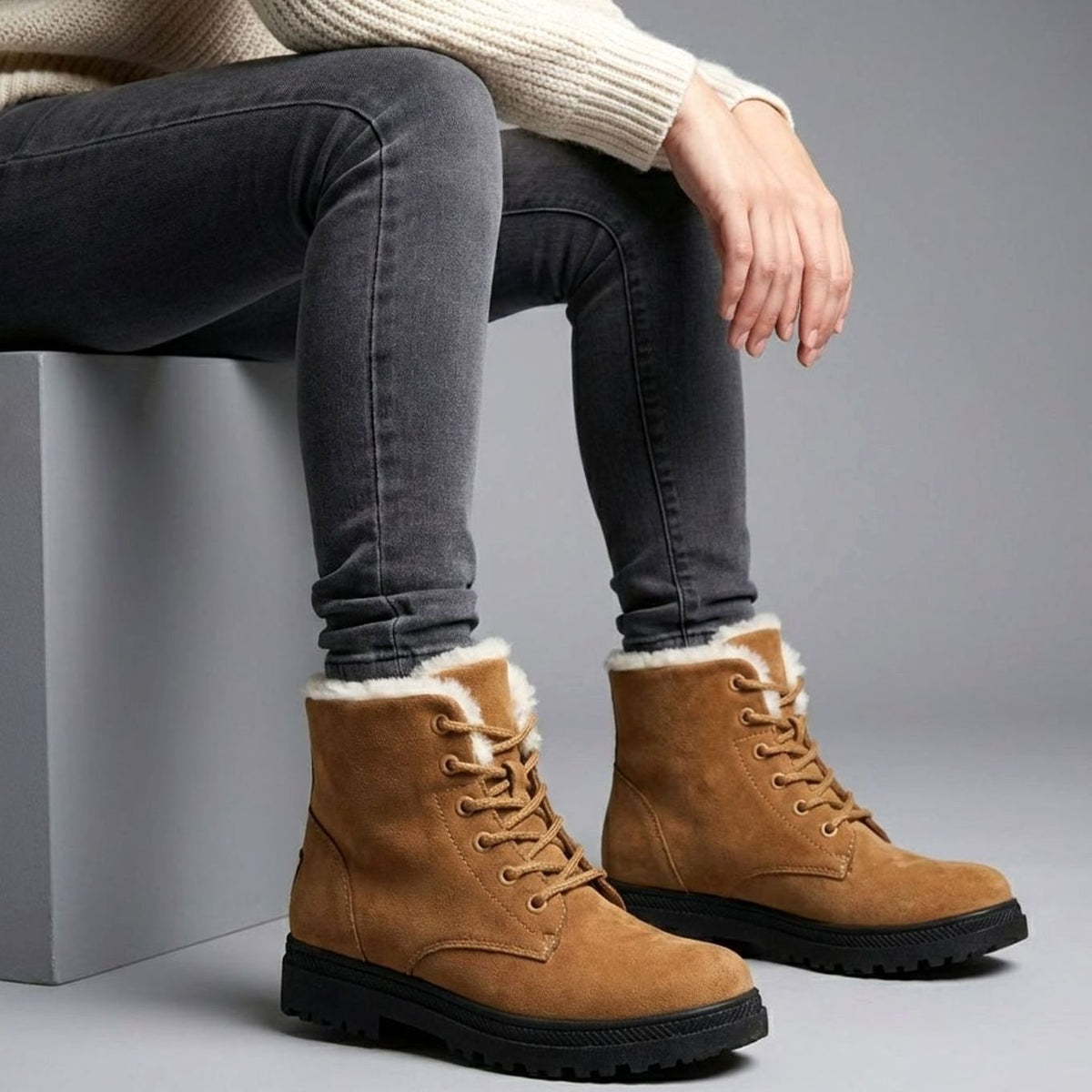 Women's Faux-Suede Fur-Lined Lace-Up Winter Ankle Boots