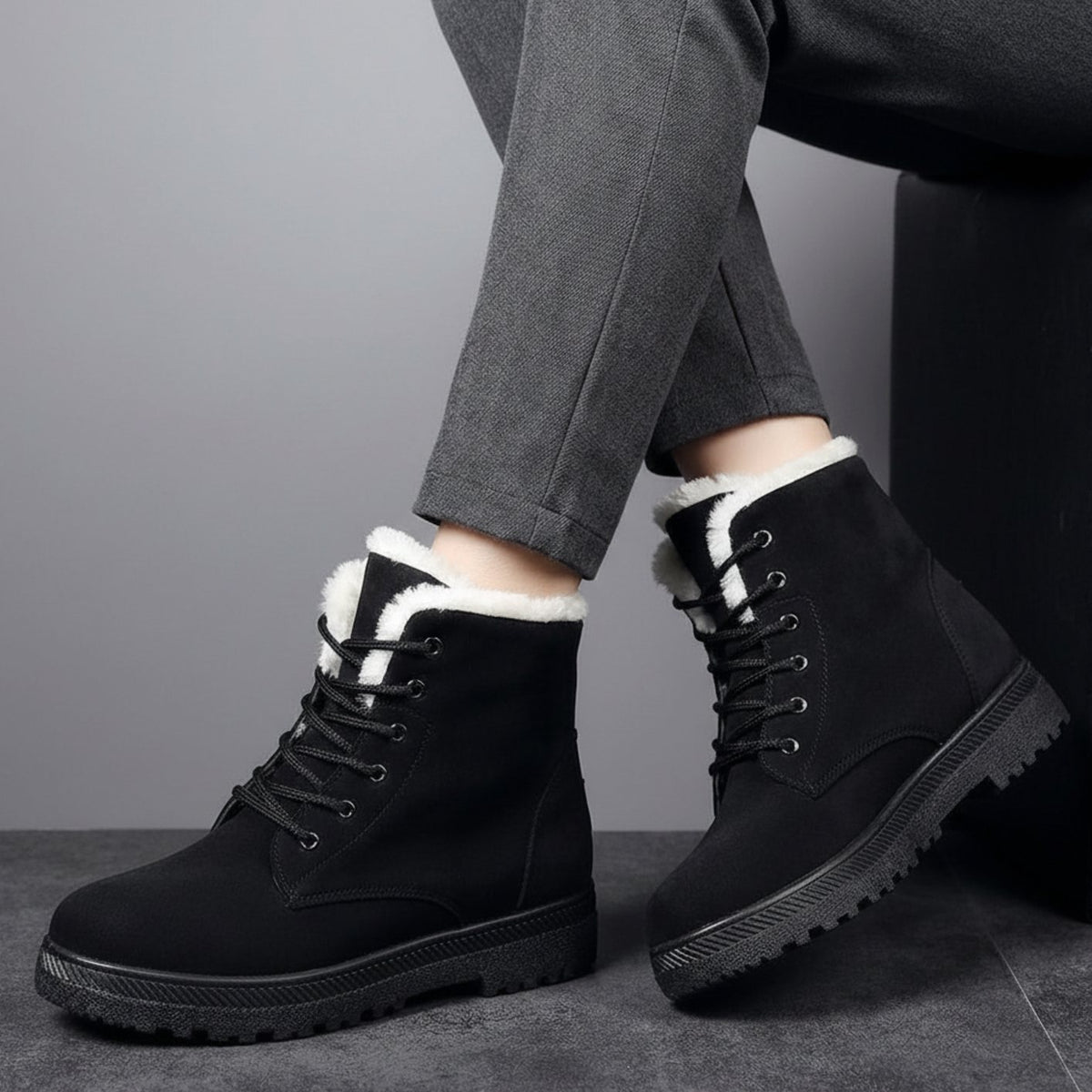 Women's Faux-Suede Fur-Lined Lace-Up Winter Ankle Boots