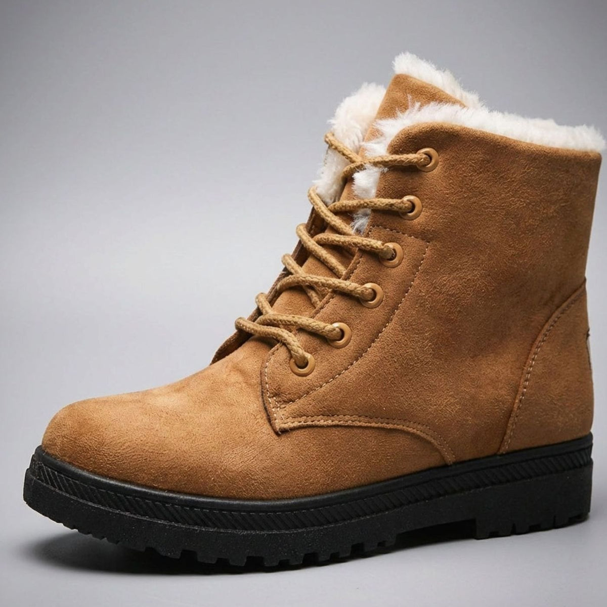 Women's Faux-Suede Fur-Lined Lace-Up Winter Ankle Boots - Brown