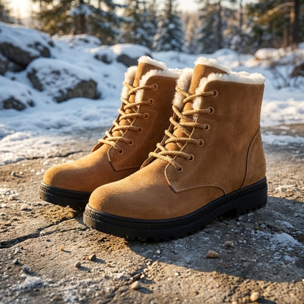 Women's Faux-Suede Fur-Lined Lace-Up Winter Ankle Boots