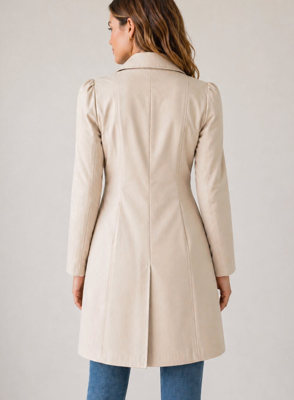 Women's Fitted Tailored Trench Coat Button-Up Short