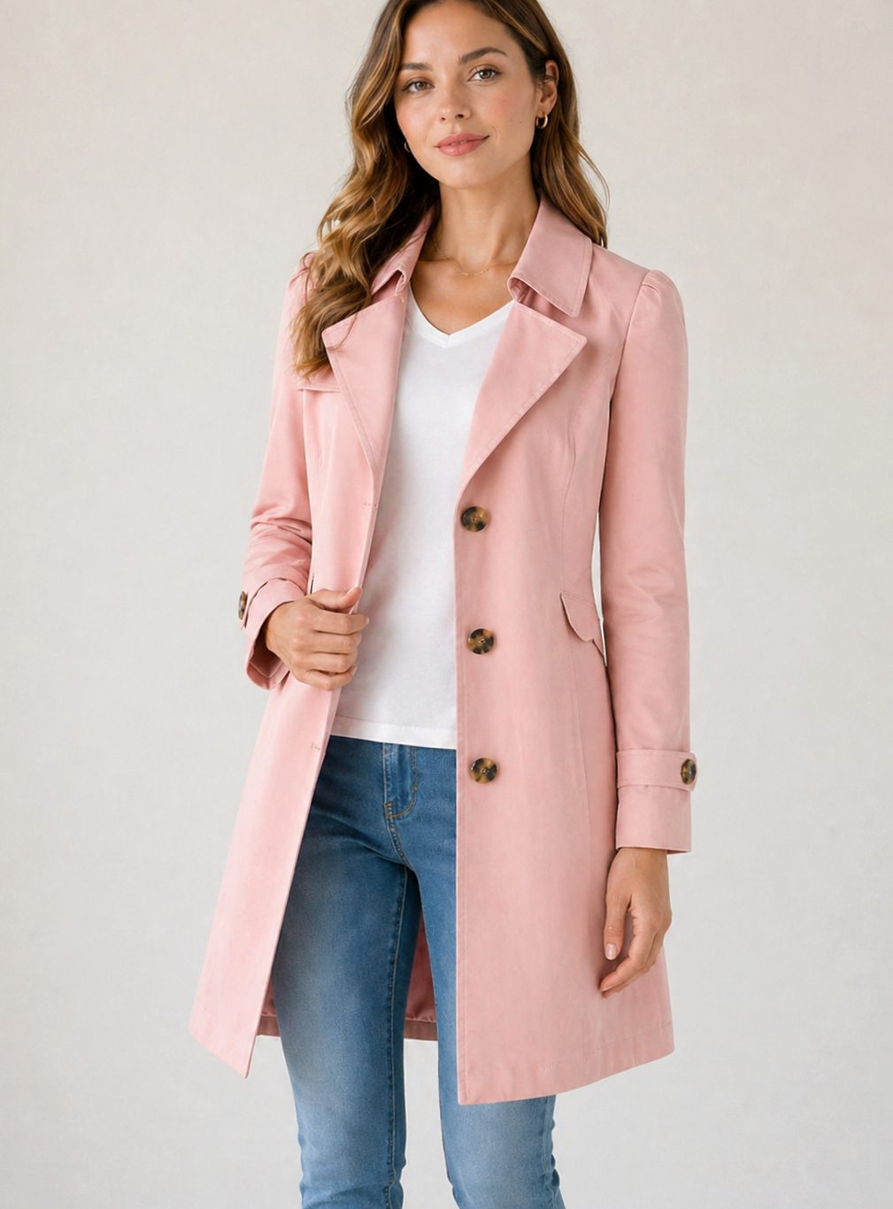 Women's Fitted Tailored Trench Coat Button-Up Short - Pink