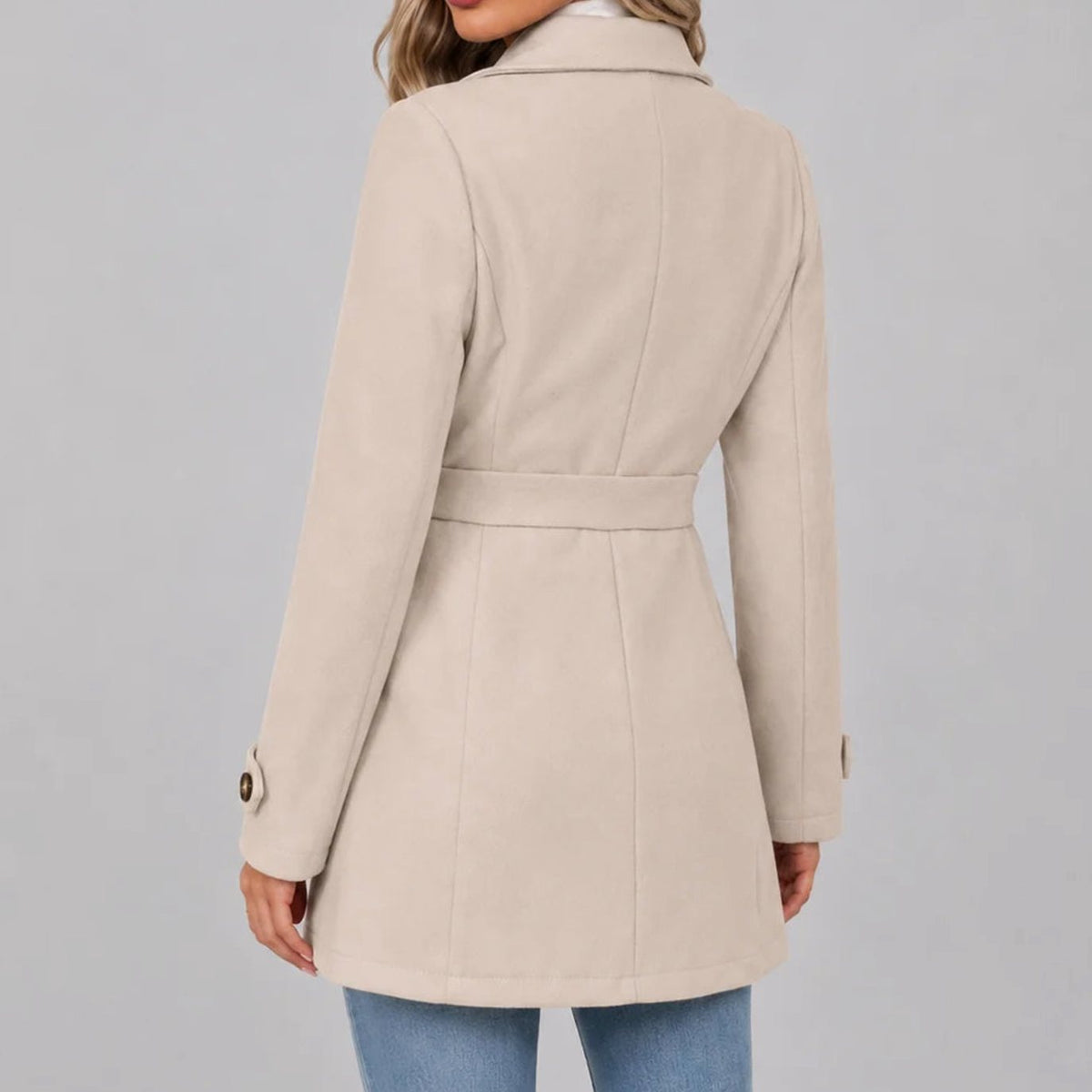 Women's Fitted Wool Coat Ladies Overcoat Button Front Waist