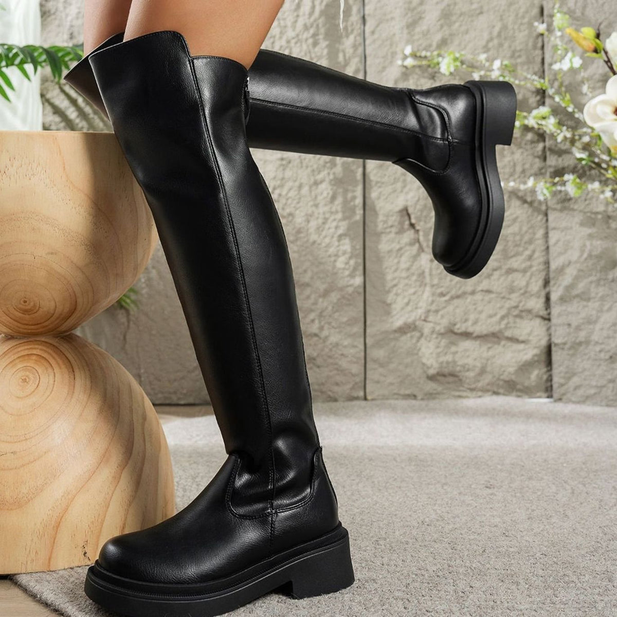Women's Flat Over-the-Knee Side-Zip Stretch-Back Boots