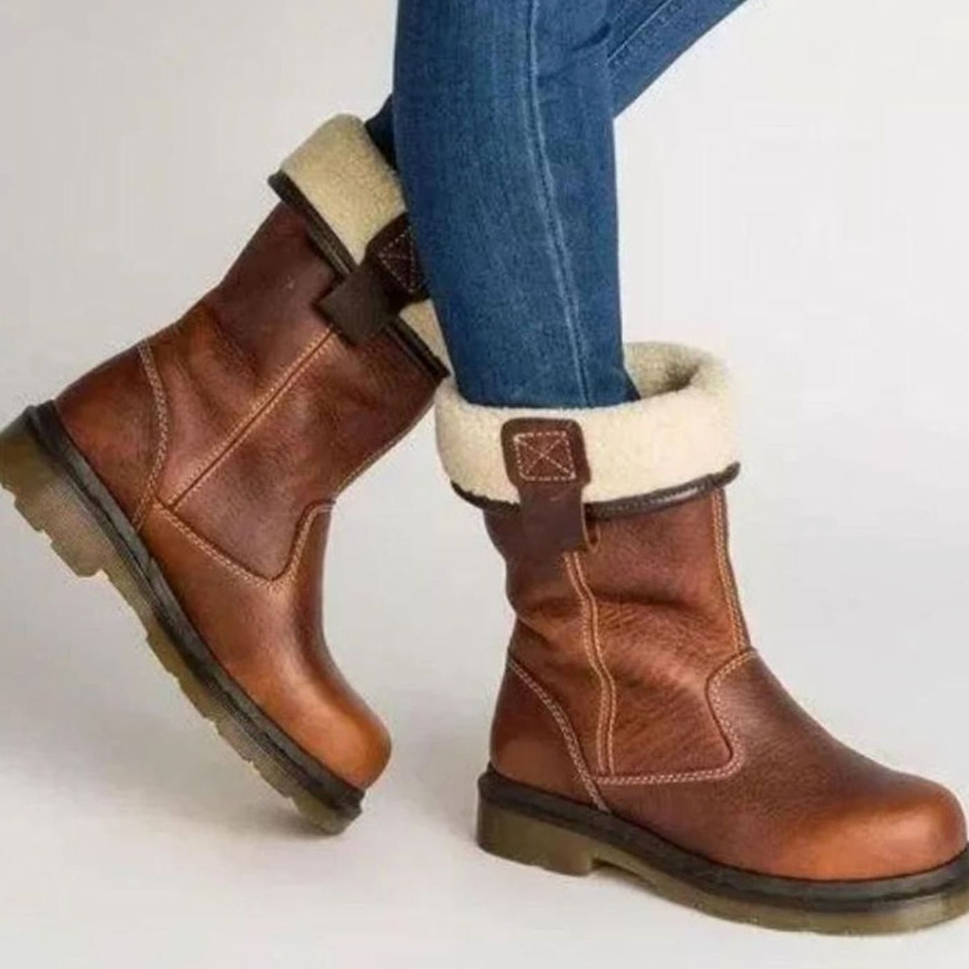 Women's Fleece-Lined Leather Winter Boots Slouch Mid-Calf