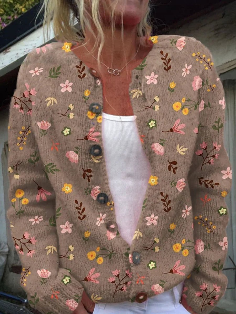 Women's Floral Embroidered Button-Up Knit Cardigan - Style 5